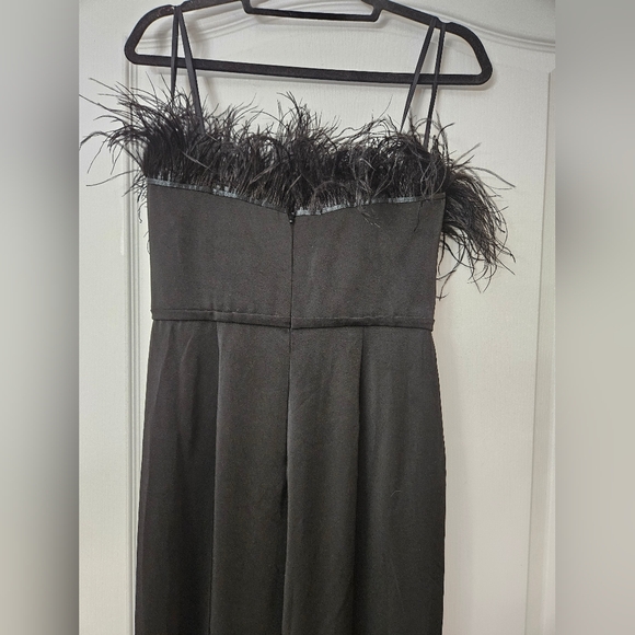 Ieena for Mac DuggalBlack Strapless Jumpsuit with Feather Trim 68146 SZ  6 NEW - Picture 7 of 11